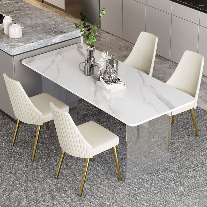 Acrylic Modern 1/2/4/5 Pieces Dining Room Set Rectangle Double Pedestal Table Set Clearhalo 'Dining Room Sets' 'Dining Tables & Seating' 'dining_room_set' 'furn' 'furn_dining_room_set' 'Furniture' 'furniture_dining_room_set' 'Kitchen & Dining Furniture' 'kitchen&dining_furn' 'kitchen' 1200x1200_9da8a6a4-9f1a-414c-88fd-a928ec21f2f4