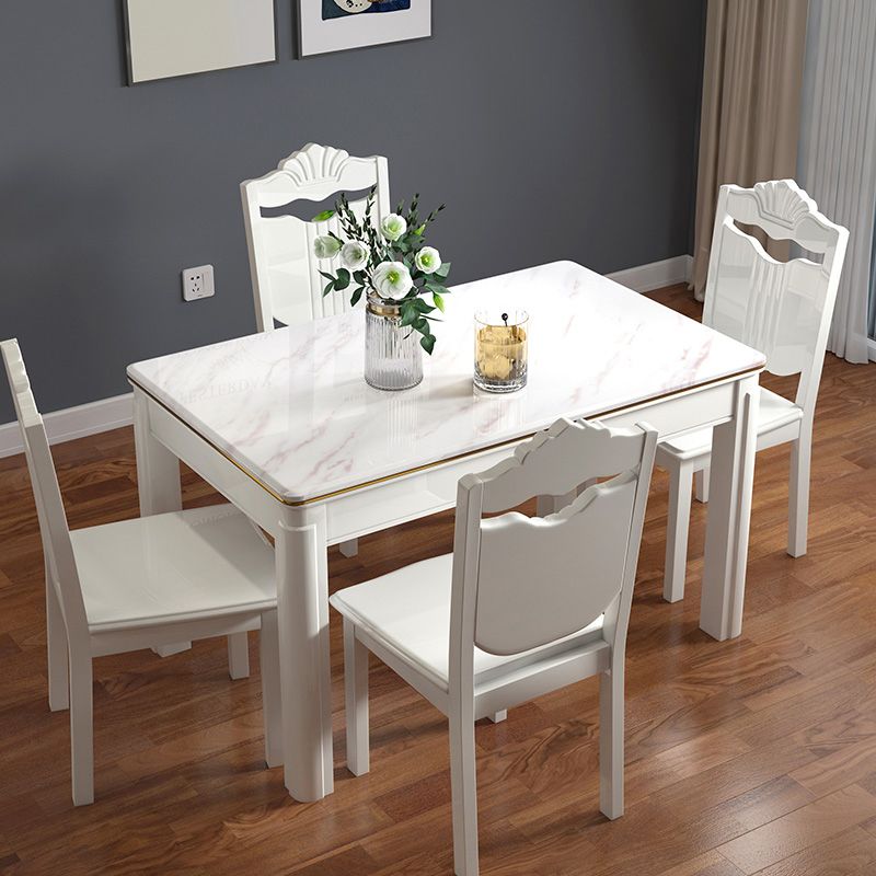 Victorian Style Marble Dining Set with White Fixed Table and 4 Legs Base for Home Use Clearhalo 'Dining Room Sets' 'Dining Tables & Seating' 'dining_room_set' 'furn' 'furn_dining_room_set' 'Furniture' 'furniture_dining_room_set' 'Kitchen & Dining Furniture' 'kitchen&dining_furn' 'kitchen' 1200x1200_9dabeb3e-612f-47bc-aa34-7c7537dcb6a5
