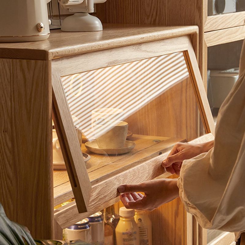 Modern Oak Finished Glass Door Sideboard in Natural with Lights Clearhalo 'buffet_sideboard' 'Buffets & Sideboards' 'furn' 'furn_buffet_sideboard' 'Furniture' 'Kitchen & Dining Furniture' 1200x1200_9daebbbd-ff53-4f80-bbbc-3a545953f544