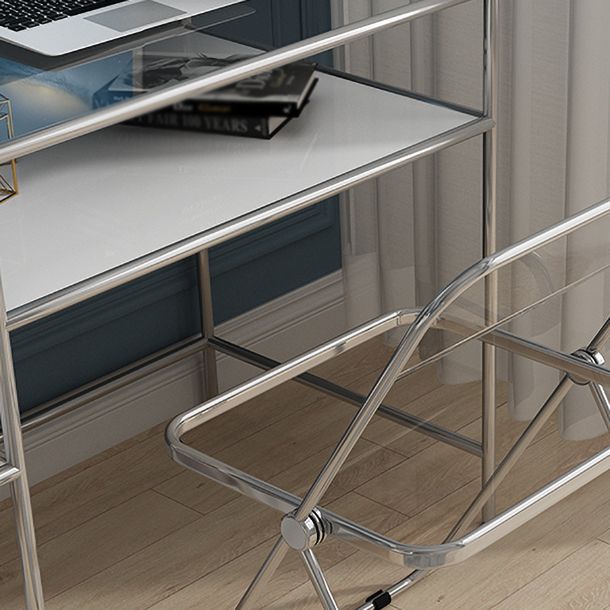 Glass Rectangular Writing Desk Contemporary Style Office Desk with Storage Shelves Clearhalo 'furn' 'furn_office_desk' 'Furniture' 'Office Desks' 'Office Furniture' 'office_desk' 1200x1200_9daf0585-3644-420e-9579-e9bd8f27f75c