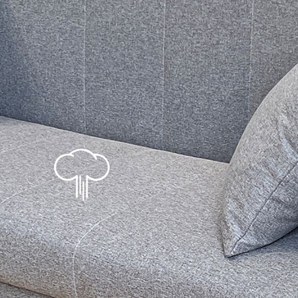 Salon contemporain biscuit arrière carré bras argent canapé stationnaire