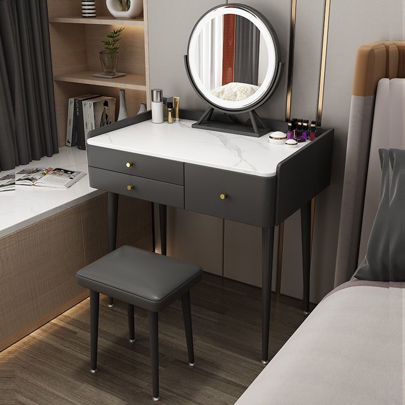 Glam 31.49 " Height Slate Table Top Makeup Vanity Stool with 3 Drawers Clearhalo 'Bedroom Furniture' 'furn' 'furn_makeup_vanities' 'Furniture' 'Makeup Vanities' 'makeup_vanities' 1200x1200_9db5e6db-941d-491f-8b3b-65527a7e03e5
