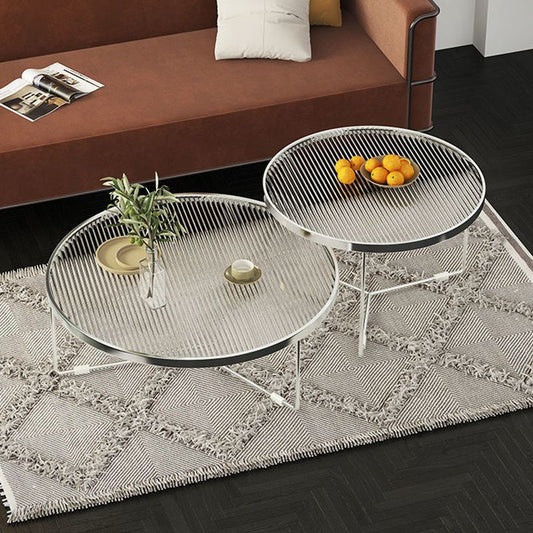 モダンな丸いコーヒーテーブルガラストップとアイアンコーヒーまたはエンドテーブルクロスレッグ