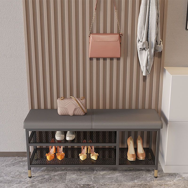 Modern Entryway Bench Cushioned Metal Seating Bench with Shelves , 12.5" Width Clearhalo 'Benches' 'Chairs & Seating' 'furn' 'furn_benches' 'Furniture' 'Living Room Furniture' 1200x1200_9db745eb-7946-461c-a9c7-3e3524b74ada