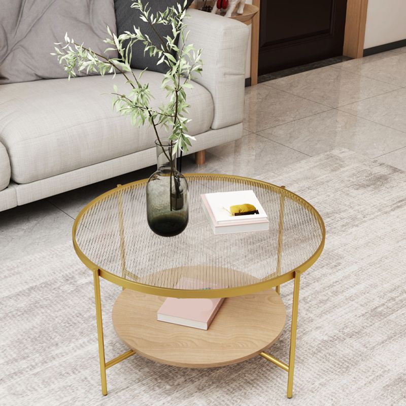 Round Glass Cross Legs Coffee Cocktail Table with Storage Shelf - 17.7" H Clearhalo 'Coffee & Accent Tables' 'Coffee Tables' 'coffee_tables' 'furn' 'furn_coffee_tables' 'Furniture' 'Living Room Furniture' 1200x1200_9dba8d0f-92c2-4ad1-b006-4f3e45c7e8c7