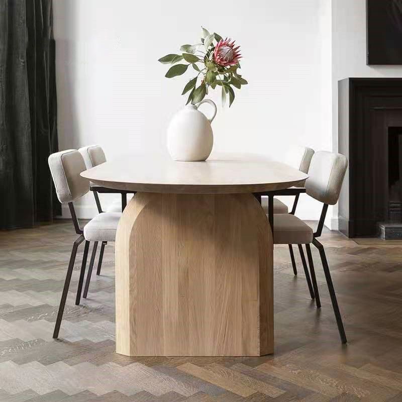 Oval Dining Table Pine Solid Wood Dining Table with Double Pedestal Clearhalo 'Dining Tables & Seating' 'Dining Tables' 'dining_table' 'furn' 'furn_dining_table' 'Furniture' 'Kitchen & Dining Furniture' 1200x1200_9dbf9a37-b97b-4ebe-8602-bed690cad440