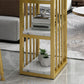 Mesa industrial rectangular con altura de barra, mesa de bar de madera sintética con base de almacenamiento