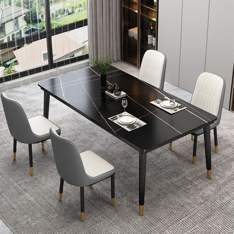 Traditional Luxury Rectangle Dining Room Table Sintered Stone Table with 4 Black Legs Clearhalo ' dining_table' 'Dining Tables & Seating' 'Dining Tables' 'furn' 'furn_dining_table' 'Furniture' 'furniture_dining_table' 'Kitchen & Dining Furniture' 'kitchen&dining_furn' 'kitchen' 'kitchen_dining_table' 1200x1200_9dc0bfb6-c080-49ef-b071-cb735bc4e826