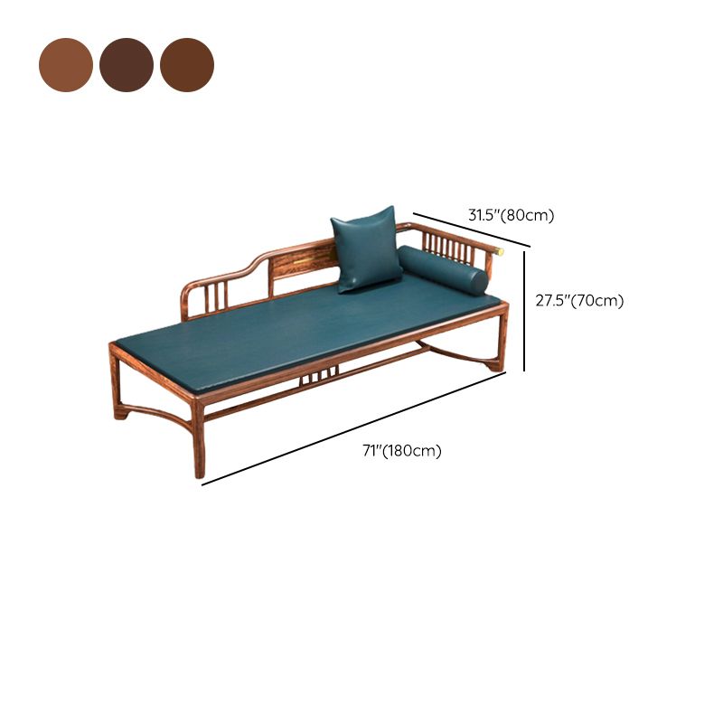 Chaise longue tradizionale marrone con braccioli in legno con braccioli rotondi per camera da letto, soggiorno