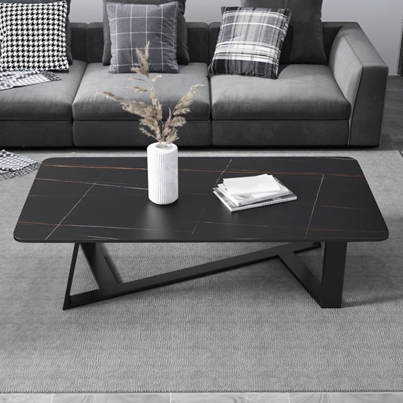 Cross Table Base Design Rectangular Slate Table Glam Style Coffee Table