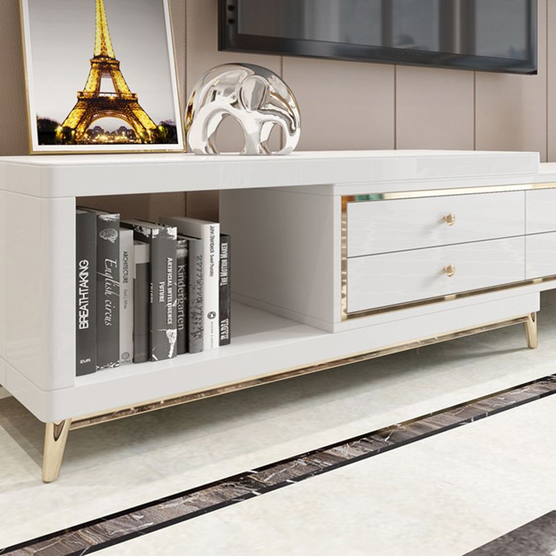 Glam – console sur pied en verre, tiroirs inclus, console multimédia avec pieds