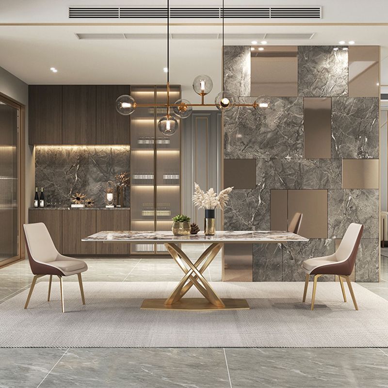 椅子付きのグラムスタイルの焼結石トップメタルベースダイニングテーブル