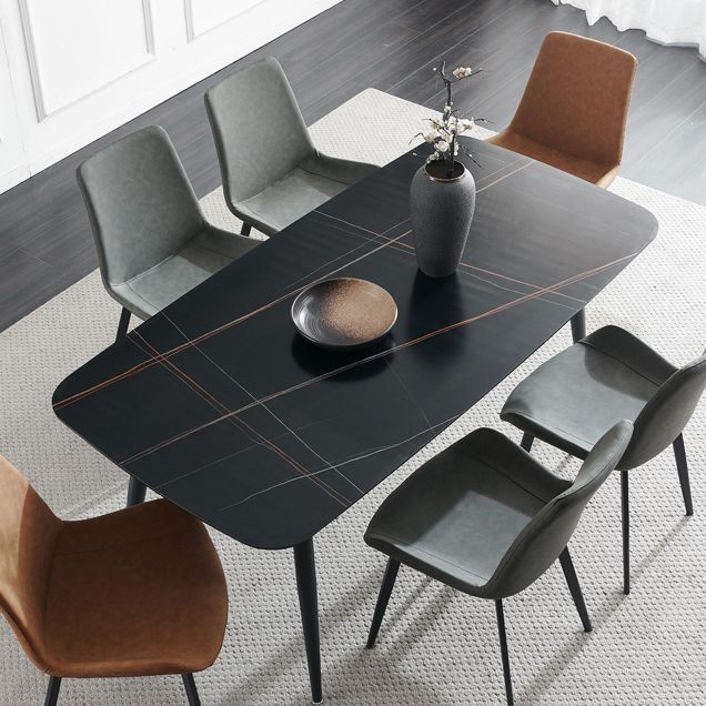 Contemporary Dining Table Sintered Stone Dining Table with 4 Metal Legs Clearhalo ' dining_table' 'Dining Tables & Seating' 'Dining Tables' 'Furniture' 'furniture_dining_table' 'Kitchen & Dining Furniture' 'kitchen&dining_furn' 'kitchen' 'kitchen_dining_table' 1200x1200_9dd14e21-25a5-4d3f-9240-b63e71a0b075