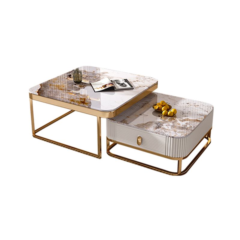 Glam Coffee Table Set Slate 2-Piece Coffee Cocktail Table with Drawer Clearhalo 'Coffee & Accent Tables' 'Coffee Tables' 'coffee_tables' 'furn' 'furn_coffee_tables' 'Furniture' 'Living Room Furniture' 1200x1200_9dd1cd9c-6f17-475c-a375-14d3d0346d88