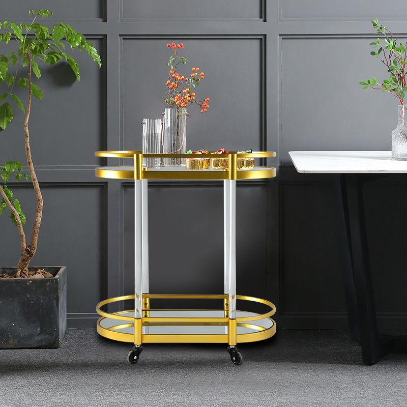 Modern Style Oval Metal Prep Table 29.53"H Rolling Glass Prep Table for Home Use Clearhalo 'furn' 'furn_kitchen_islands_carts' 'Furniture' 'Kitchen & Dining Furniture' 'Kitchen Islands & Carts' 'kitchen_islands_carts' 1200x1200_9dd1f904-ad43-4d49-91e4-e9d9e72a4181