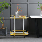 Modern Style Oval Metal Prep Table 29.53"H Rolling Glass Prep Table for Home Use Clearhalo 'furn' 'furn_kitchen_islands_carts' 'Furniture' 'Kitchen & Dining Furniture' 'Kitchen Islands & Carts' 'kitchen_islands_carts' 1200x1200_9dd1f904-ad43-4d49-91e4-e9d9e72a4181