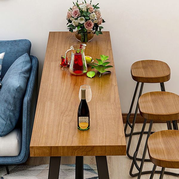 Mesa de barra rectangular de estilo módem mesa de comedor de barra de madera sólida con base de caballete