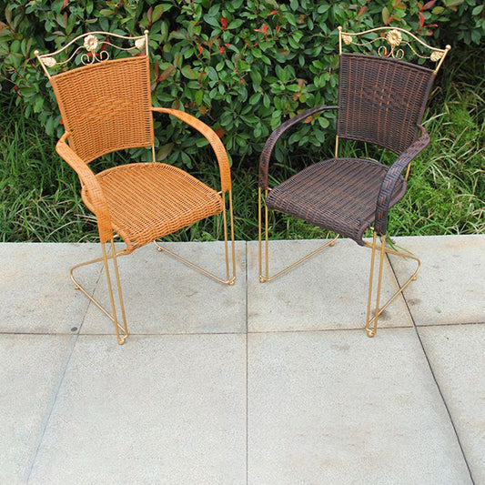 Mid-century Modern Style Wooden Armrest Woven Back Metal Arm Chair