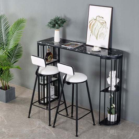 Marble Bistro Bar Desk with Specialty Table Top Double Pedestal Table - 41.3" H Clearhalo 'Bar Furniture' 'Bar Tables' 'bar_tables' 'furn' 'furn_bar_tables' 'Furniture' 'furniture_bar_tables' 'Kitchen & Dining Furniture' 1200x1200_9dd85e3f-c2b2-4e53-b4dd-f56ddd1ef797