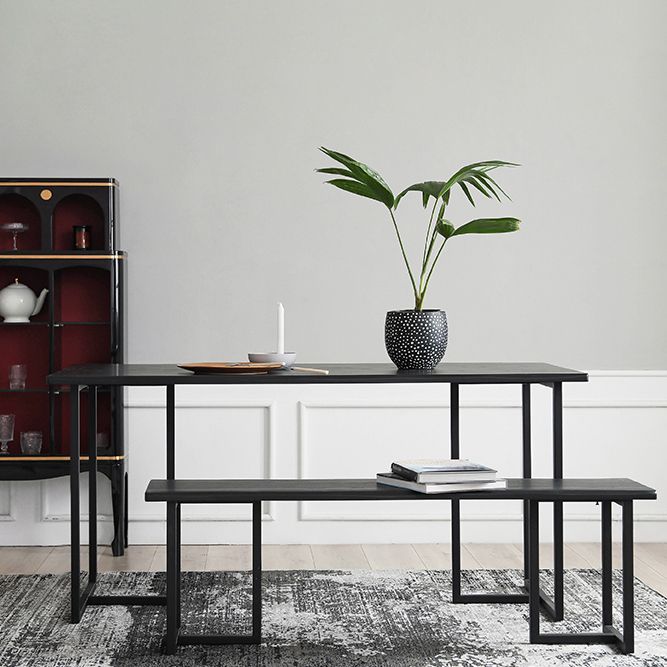 Rectangle Industrial Dining Table Black Fixed Table with Pinewood Solid Wood Clearhalo ' dining_table' 'Dining Tables & Seating' 'Dining Tables' 'Furniture' 'furniture_dining_table' 'Kitchen & Dining Furniture' 'kitchen&dining_furn' 'kitchen' 'kitchen_dining_table' 1200x1200_9dd89aab-f6c5-4cc8-a627-38dbcd97ecd3