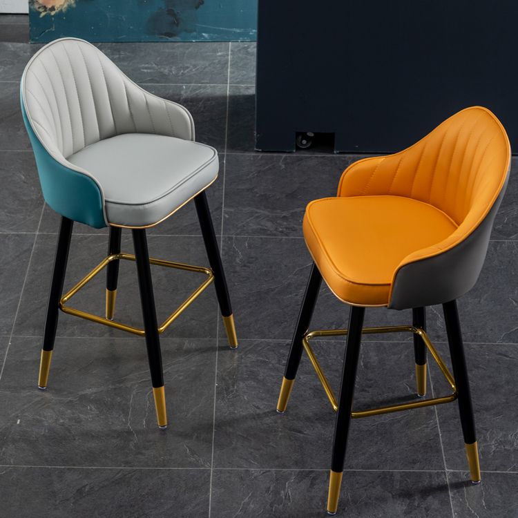 Contemporary Metal Leather Bar Stools Indoor Barstool with Footrest and Low Back Clearhalo 'Bar Furniture' 'Bar Stools' 'bar_stools' 'furn' 'furn_bar_stools' 'furniture_bar_stools' 'Kitchen & Dining Furniture' 'kitchen&dining_furn' 'kitchen' 'kitchen_furn' Furniture' 1200x1200_9ddb5f1e-6330-4eff-87f7-eb3ce5e381b0