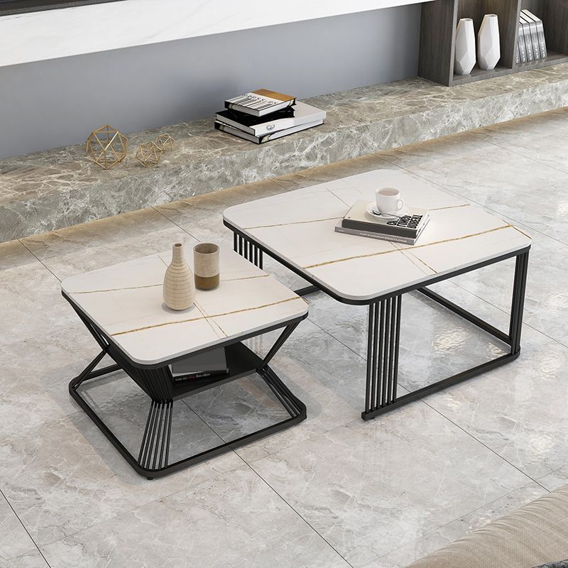 Square Coffee Table Slate Nesting Coffee Table Set with Storage Clearhalo 'Coffee & Accent Tables' 'Coffee Tables' 'coffee_tables' 'furn' 'furn_coffee_tables' 'Furniture' 'Living Room Furniture' 1200x1200_9ddc5c5e-385d-44ce-aa90-f050bfa5a778