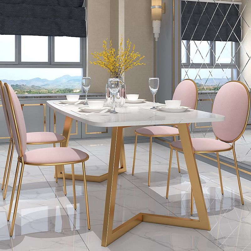 White - Gold Dining Room Dinner Kitchen Table Rectangle Dining Table