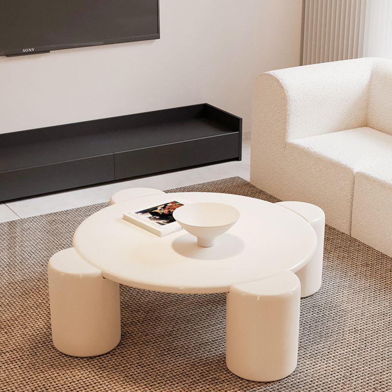 Tavolino in legno massiccio 4 gambe tavolino tondo minimalista in bianco/grigio