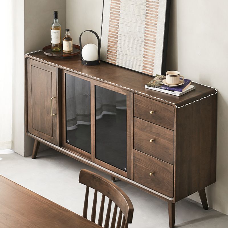 Espresso Walnut Wood Sideboard Modern Glass Door with 3 Drawers Clearhalo 'buffet_sideboard' 'Buffets & Sideboards' 'furn' 'furn_buffet_sideboard' 'Furniture' 'Kitchen & Dining Furniture' 1200x1200_9ddf67d7-ef9e-466c-a5f3-e2c47da9e72b