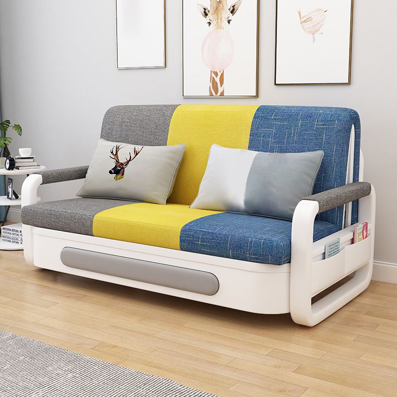 Zeitgenössisches Leinenquadratarmof Sofa Bett Standardfaltbares Sofa für Wohnzimmer