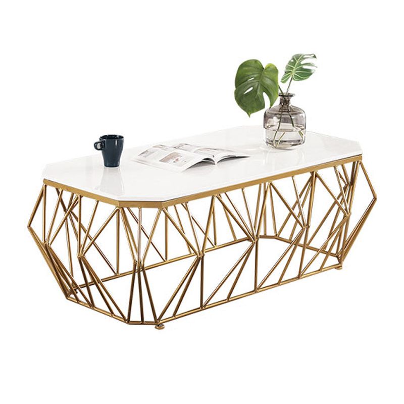 Glam Coffee Table with Iron Frame and Marble Top Cocktail Table