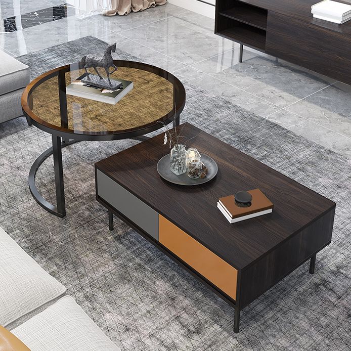 Modern 2 Nesting Coffee Table Set 31.5" W Glass & Wood Cocktail Table with Storage Clearhalo 'Coffee & Accent Tables' 'Coffee Tables' 'coffee_tables' 'furn' 'furn_coffee_tables' 'Furniture' 'Living Room Furniture' 1200x1200_9de1c449-9222-4ab1-b04c-f10be8d98291
