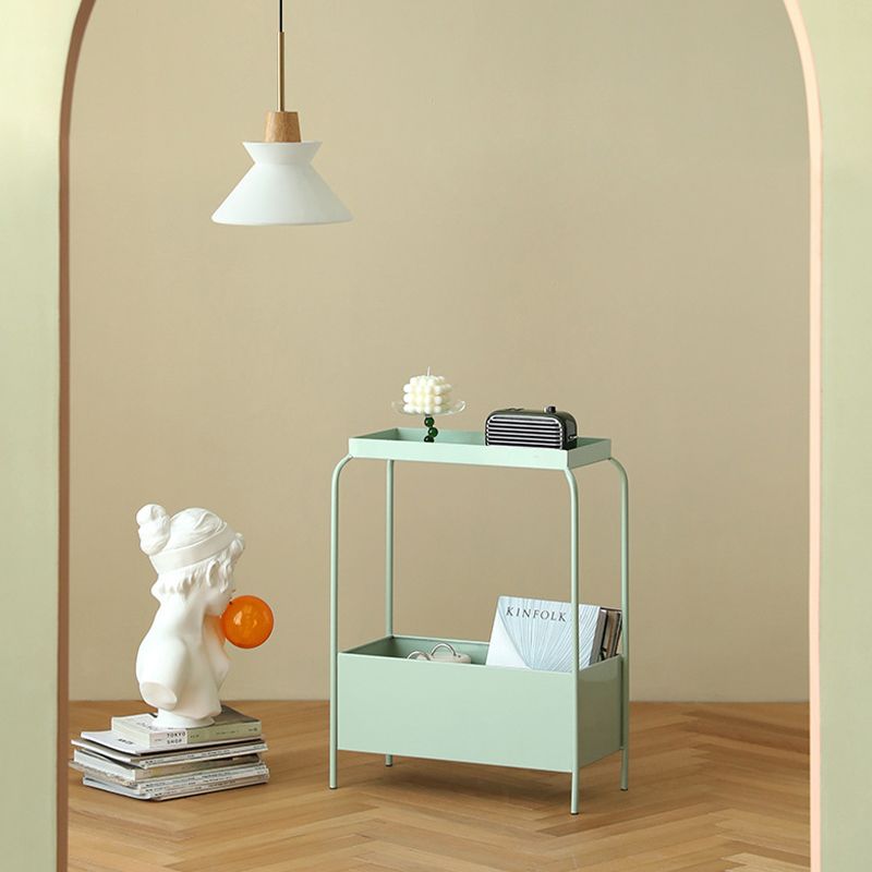 Mid-Century Corner Table Metal 4 Legs Side End Table with Storage