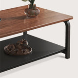 Modern 15,7 "hoge metalen slede rechthoekige houten bovenste salontafel met plank