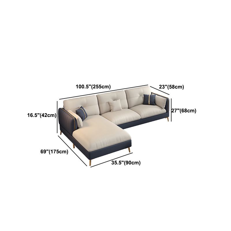 Scandinavian Stain-Resistant Faux Leather Tufted Back Beige Sofa & Chaise