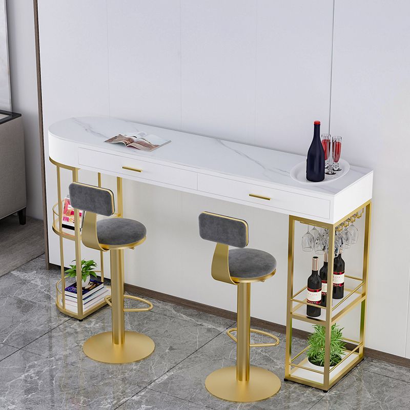 Stone Indoor Glam Bar Dining Table Gold Iron Double Pedestal Bistro Table with Drawer Clearhalo 'Bar Furniture' 'Bar Tables' 'bar_tables' 'furn' 'furn_bar_tables' 'Furniture' 'furniture_bar_tables' 'Kitchen & Dining Furniture' 'kitchen&dining_furn' 'kitchen' 1200x1200_9de90ac6-fc70-4a9e-bc34-682e6e00b0fb