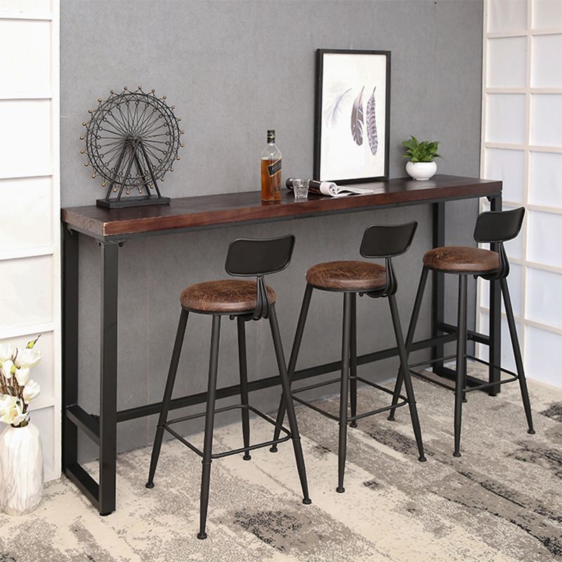 Pine Wood Bar Dining Table Brown Industrial Bar Table with Trestle Base in Black Clearhalo 'Bar Furniture' 'Bar Tables' 'bar_tables' 'furn' 'furn_bar_tables' 'Furniture' 'furniture_bar_tables' 'Kitchen & Dining Furniture' 1200x1200_9de90bad-d73c-438a-8b9c-0d8e1ef6052d