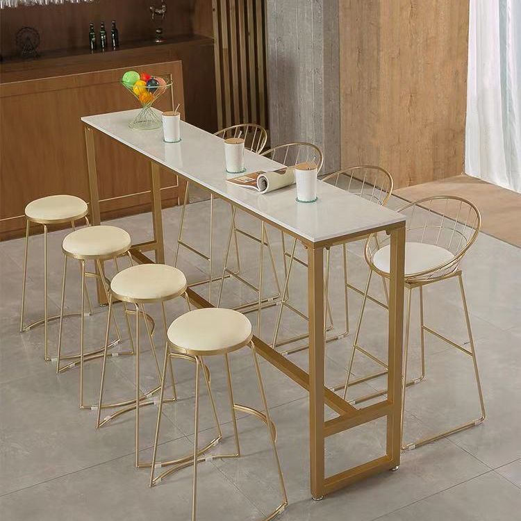 Glam White Marble Counter Table with Rectangle Table Top Gold Trestle Table, Only Table Clearhalo 'Bar Furniture' 'Bar Tables' 'bar_tables' 'furn' 'furn_bar_tables' 'Furniture' 'furniture_bar_tables' 'Kitchen & Dining Furniture' 1200x1200_9de95cf4-c73c-46f7-acf7-96cc99b14271