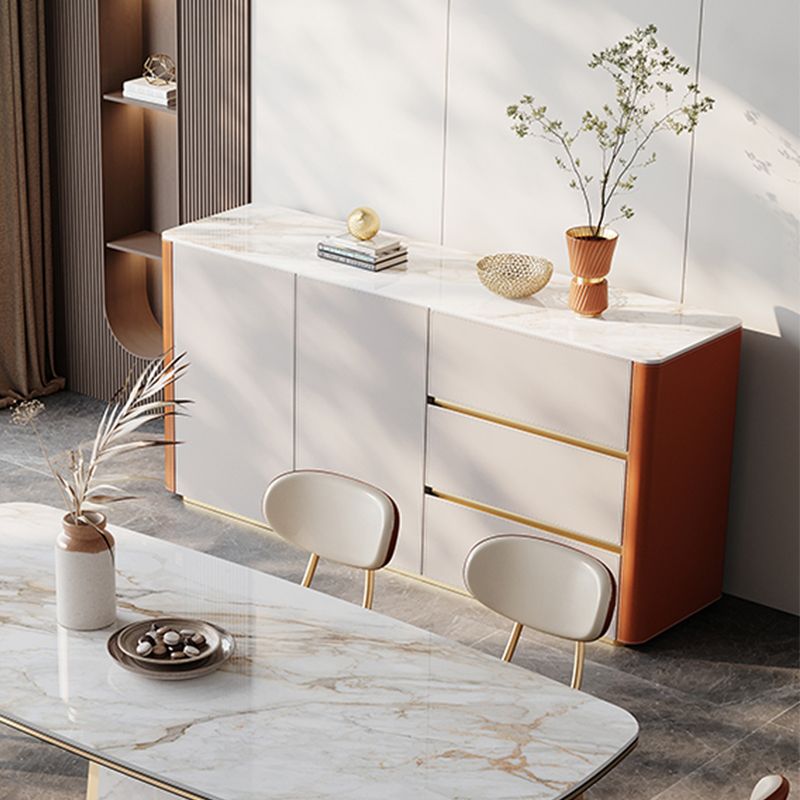 Glam Buffet Table Stone Buffet Sideboard with Cabinets and Drawers Clearhalo 'buffet_sideboard' 'Buffets & Sideboards' 'furn' 'furn_buffet_sideboard' 'Furniture' 'Kitchen & Dining Furniture' 1200x1200_9ded8192-3302-4af5-99a1-6d16e163ac25