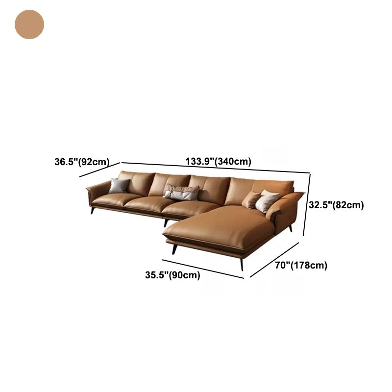 Orange Sponge Padded Leather Sofa with Pillow Back and Flared Armrest Sectional Clearhalo 'furn' 'furn_sectionals' 'Furniture' 'furniture_sectionals' 'Living Room Furniture' 'Sectionals' 1200x1200_9dee1fb9-3abf-4227-81a5-5cd78499c1ac