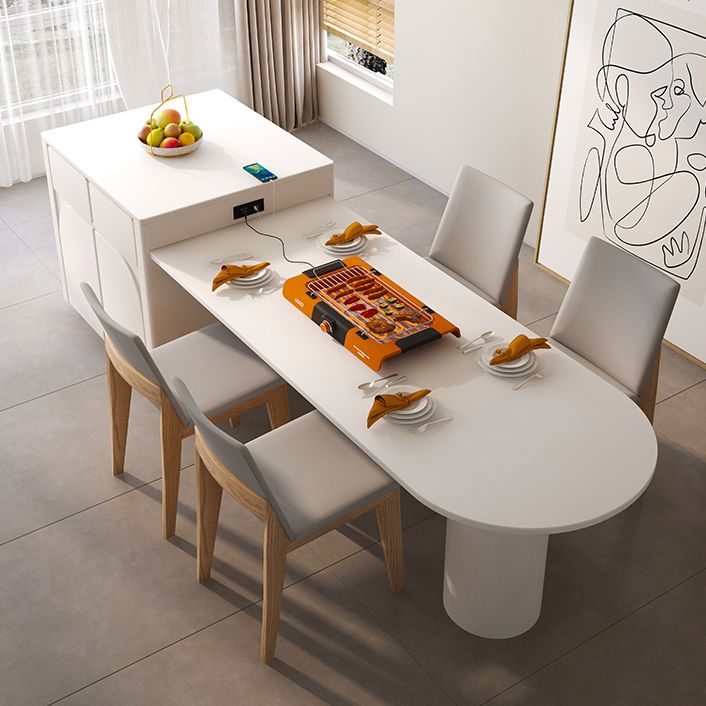 Mesa de comedor con tapa de piedra blanca Mesa de comedor interior moderna de forma libre