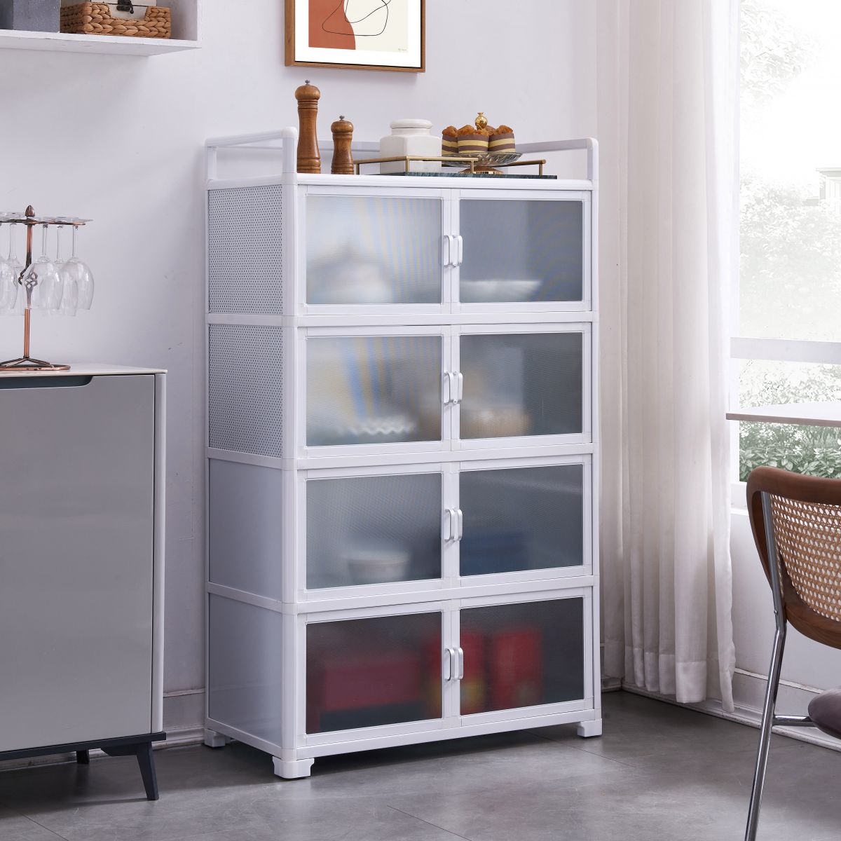 Contemporary Metal Dining Server White Kitchen Cabinets with Glass Doors Clearhalo 'buffet_sideboard' 'Buffets & Sideboards' 'furn' 'furn_buffet_sideboard' 'Furniture' 'furniture_buffet_sideboard' 'Kitchen & Dining Furniture' 1200x1200_9df0c2fc-1803-4253-b63b-99fad92a8ee3