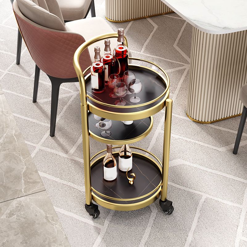 Modern Open Storage Prep Table Round Shape Home Dining Kitchen Trolley