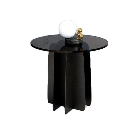 Modern Style Round Glass Table with Metal Base Pedestal Base Coffee Table