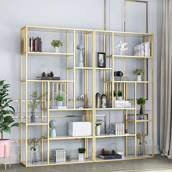 Modern Metal Bookcase with Rectangular Shelves Etagere Bookshelf , 9.8" W X 78.7" H