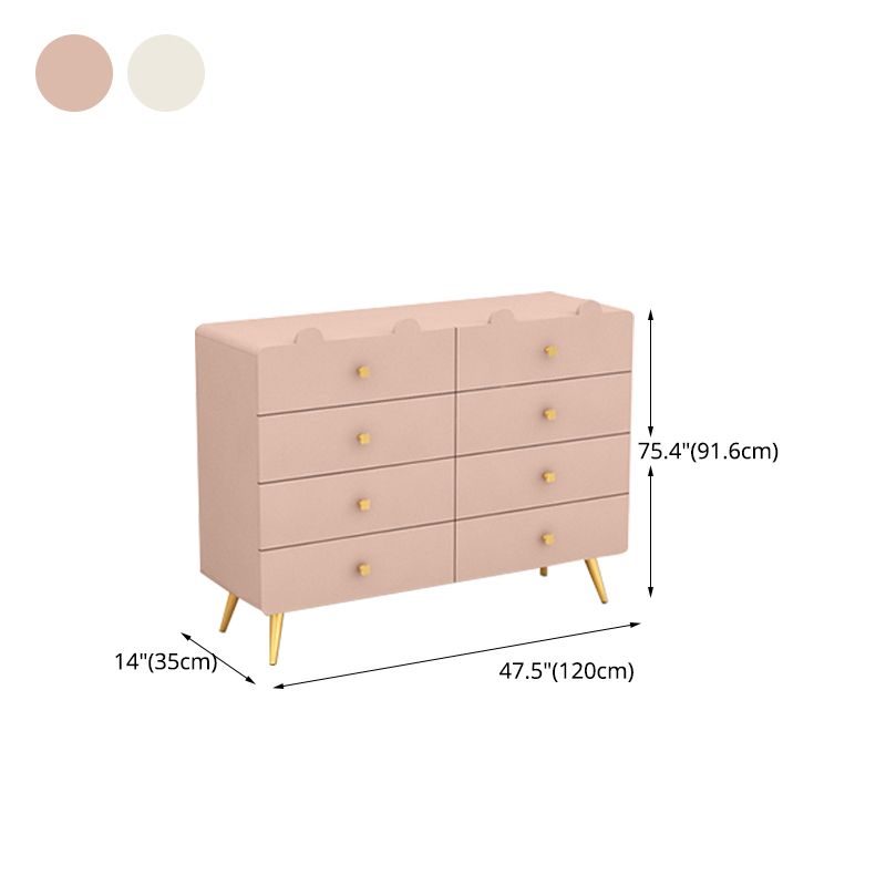 Commode de chambre blanche et rose, coffre de rangement en bois de style moderne avec plusieurs tiroirs
