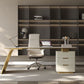Modern Stone Office Desk Rectangular Shape Task Desk with 2-Legs in White and Gold