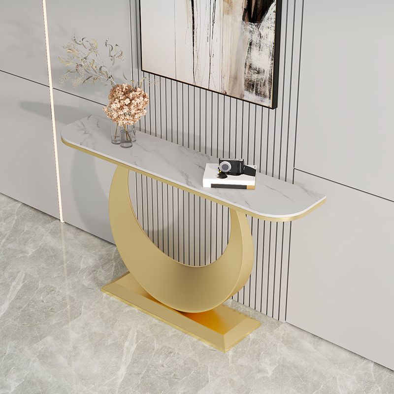 Tavolo da console alto 31,5 pollici di accento di mezza luna moderna con scaffale