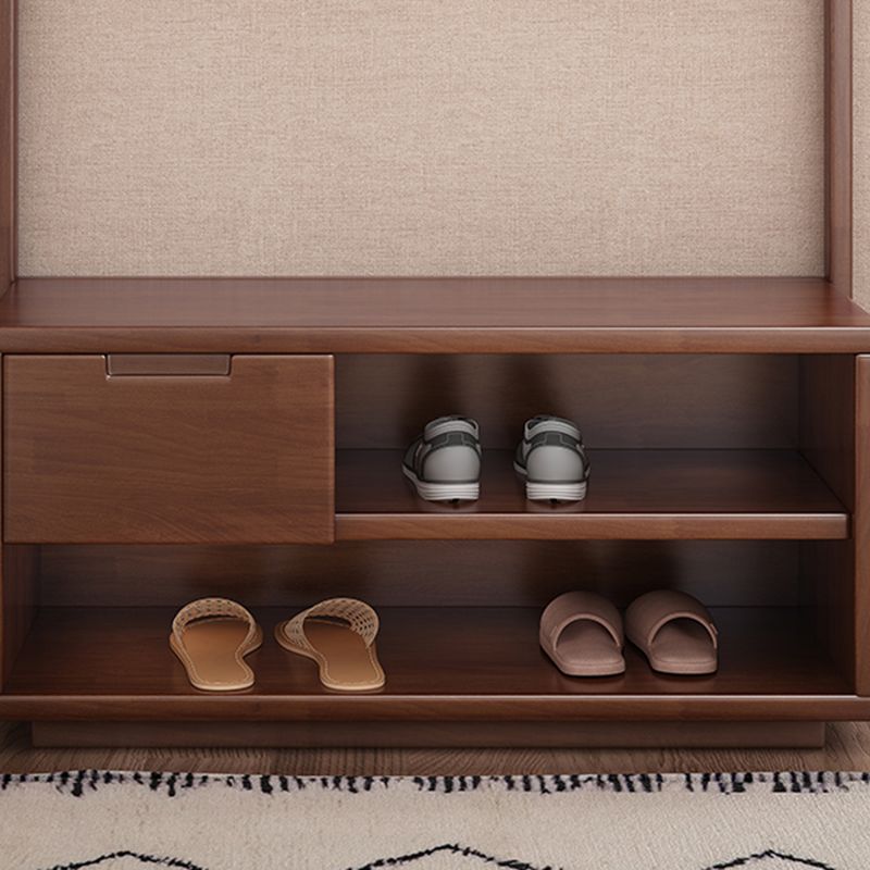 Contemporary Style Coat Hanger Hooks Design Solid Rubberwood Coat Rack with Drawer