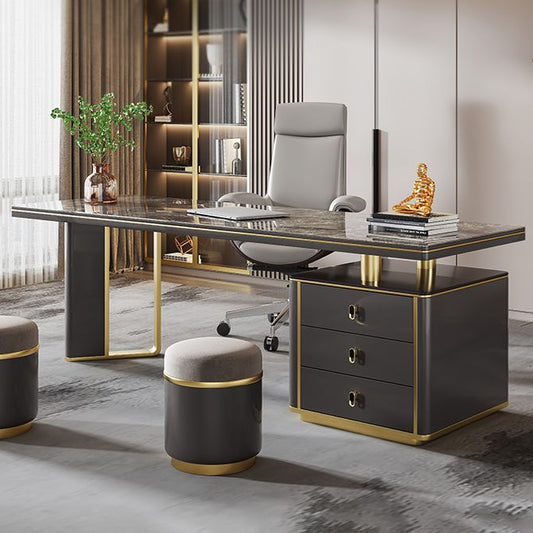 Zeitgenössischer Steinschreiberschreibtisch 3-Zauberer 29,53 "großer Büroschreibtisch